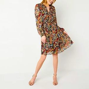 New MSK Long Sleeve Floral Fit & Flare Dress